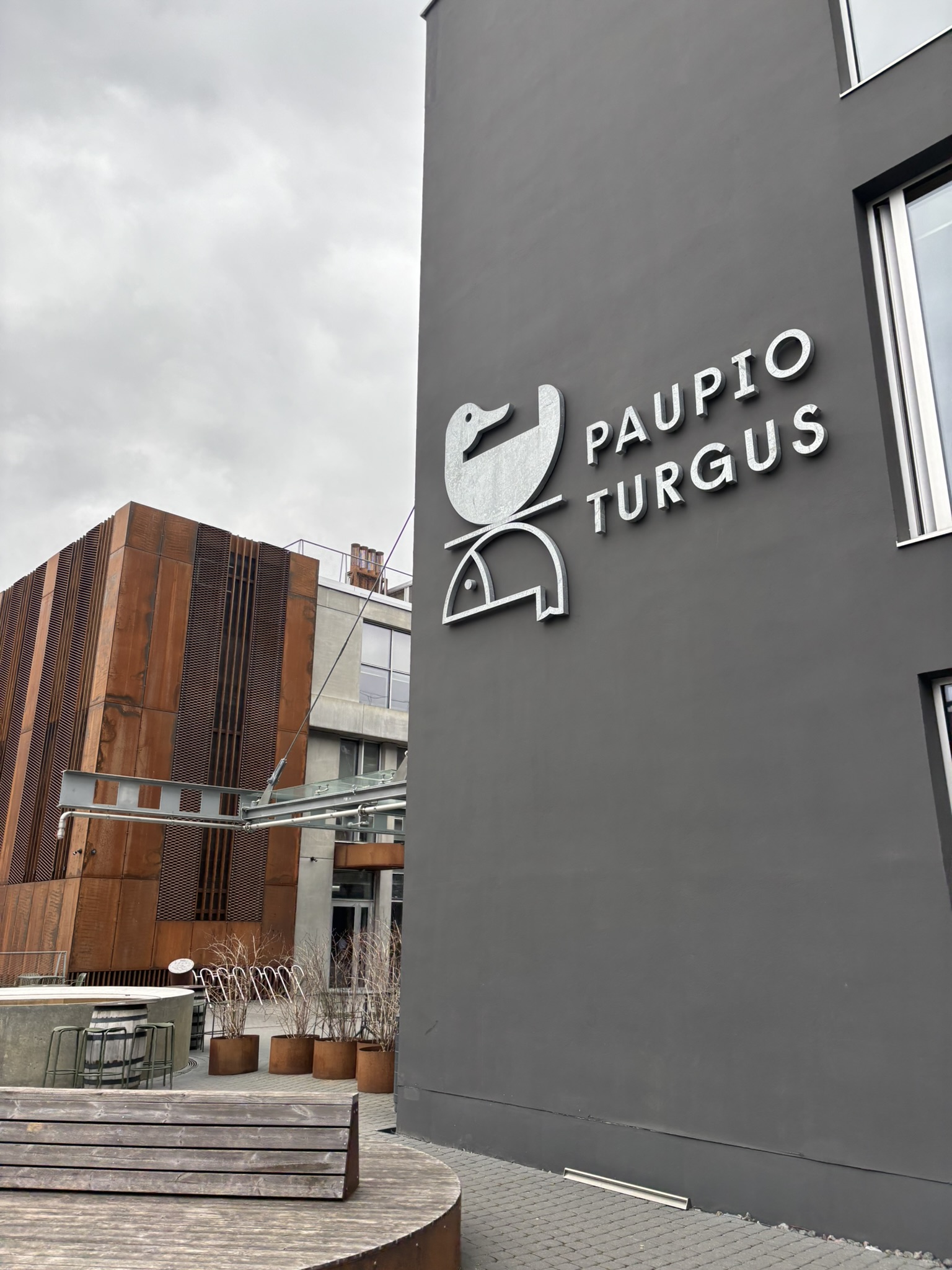 Paupio Turgus food hall exterior with modern industrial design in Vilnius